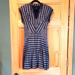 CUT25 Yigal Azrouel Leather Tribal Jacquard Box Pleat Mini Dress 6